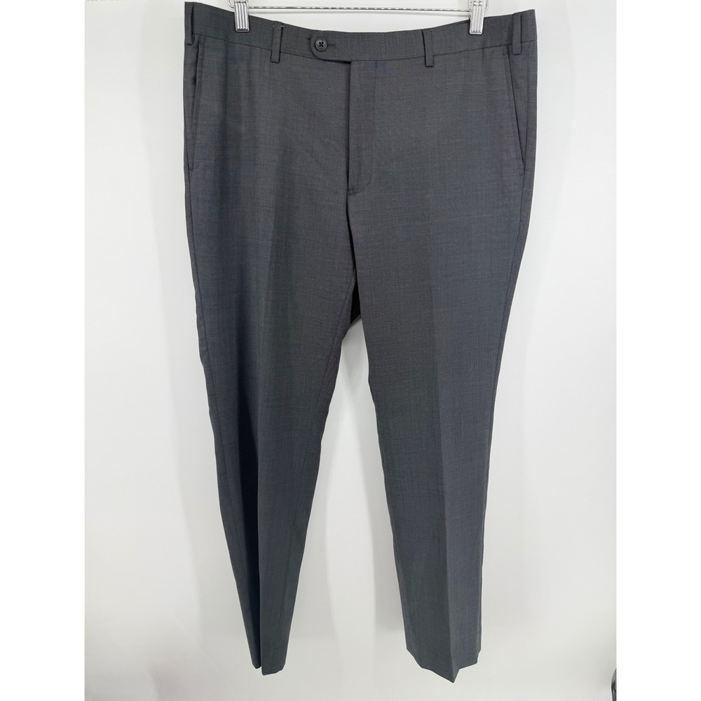 John Varvatos USA Mens Dress Pants 36x32 Charcoal Gray Flat Front Trousers 0963